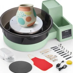 VEVOR Pottery Wheel for Adults, 14" and 11" Turntables, 450W Electric Table Top Pottery Wheel with Foot Pedal, 30-300 RPM Adjustable Speed, Detachable Basin, for Beginners, DIY Clay Art Craft, Green