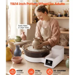 VEVOR Pottery Wheel for Adults, 14" and 11" Turntables, 450W Electric Table Top Pottery Wheel with Foot Pedal, 30-300 RPM Adjustable Speed, Detachable Basin, for Beginners, DIY Clay Art Craft, White