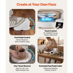 VEVOR Pottery Wheel for Adults, 14" and 11" Turntables, 450W Electric Table Top Pottery Wheel with Foot Pedal, 30-300 RPM Adjustable Speed, Detachable Basin, for Beginners, DIY Clay Art Craft, White