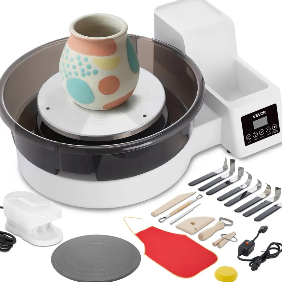 VEVOR Pottery Wheel for Adults, 14" and 11" Turntables, 450W Electric Table Top Pottery Wheel with Foot Pedal, 30-300 RPM Adjustable Speed, Detachable Basin, for Beginners, DIY Clay Art Craft, White