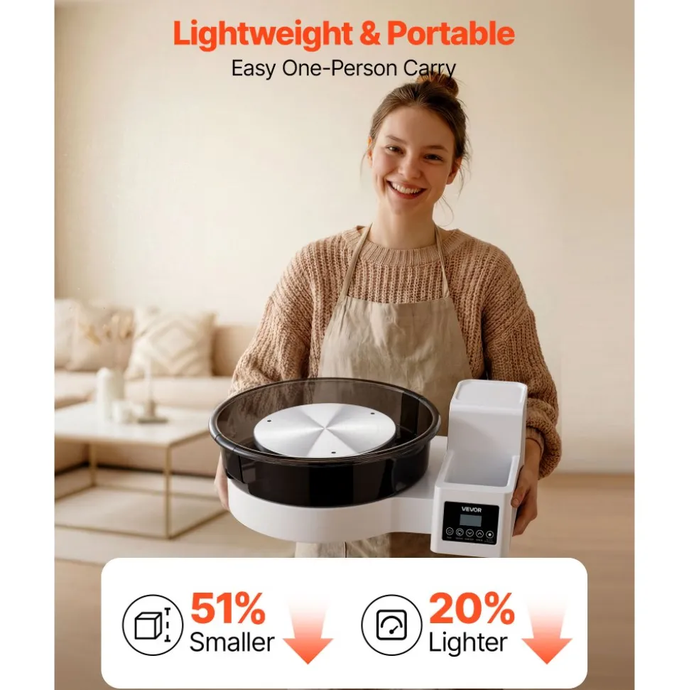 VEVOR Pottery Wheel for Adults, 14" and 11" Turntables, 450W Electric Table Top Pottery Wheel with Foot Pedal, 30-300 RPM Adjustable Speed, Detachable Basin, for Beginners, DIY Clay Art Craft, White