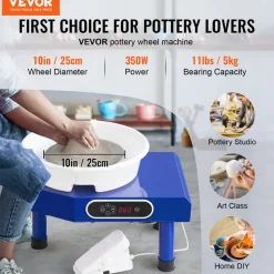 VEVOR Pottery Wheel, 10 in Ceramic Wheel Forming Machine, 60-300 RPM Adjustable Speed with Foot Pedal, ABS Detachable Basin, Manual LCD Panel, Sculpting Tool and Apron, for Home Pottery Craft DIY