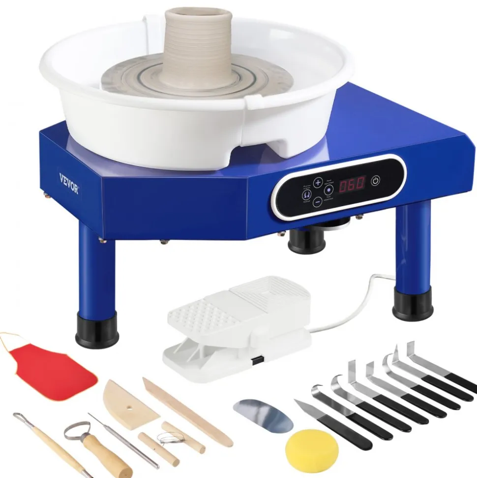 VEVOR Pottery Wheel, 10 in Ceramic Wheel Forming Machine, 60-300 RPM Adjustable Speed with Foot Pedal, ABS Detachable Basin, Manual LCD Panel, Sculpting Tool and Apron, for Home Pottery Craft DIY