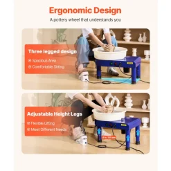 VEVOR Pottery Wheel, 14 in Ceramic Wheel Forming Machine, 60-300 RPM Speed Adjustable Foot Pedal, Adjustable Lift Leg, Detachable Basin, Complete Tool Accessory Kit for Work Art Craft DIY, Blue