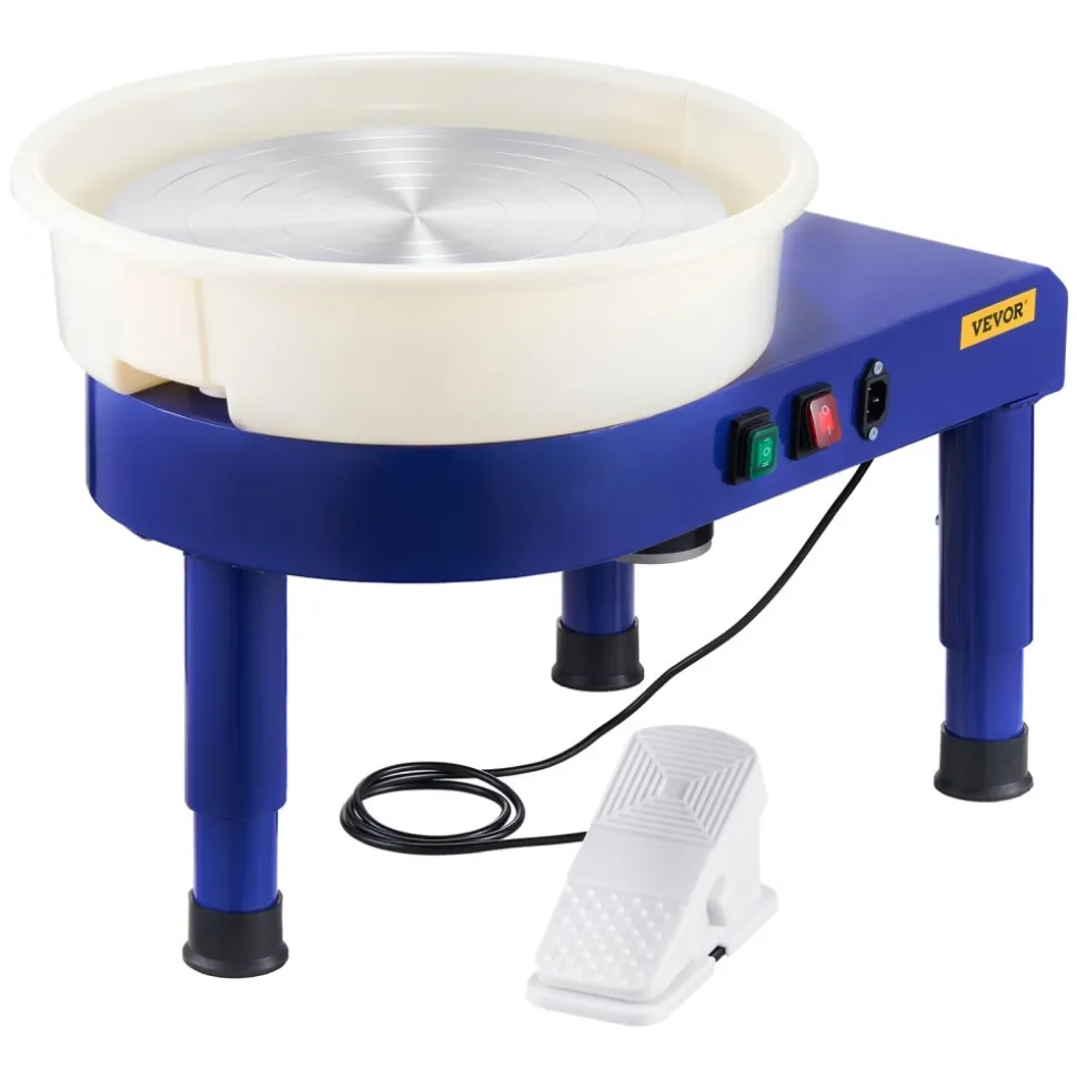 VEVOR Pottery Wheel, 14 in Ceramic Wheel Forming Machine, 60-300 RPM Speed Adjustable Foot Pedal, Adjustable Lift Leg, Detachable Basin, Complete Tool Accessory Kit for Work Art Craft DIY, Blue