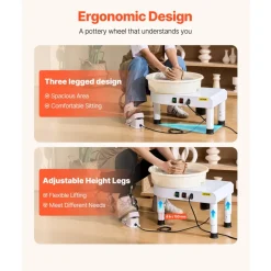 VEVOR Pottery Wheel, 14 in Ceramic Wheel Forming Machine, 60-300 RPM Adjustable Speed with Foot Pedal Control, Detachable Basin, Adjustable Lift Leg, Complete Accessories for Home Pottery, DIY, White