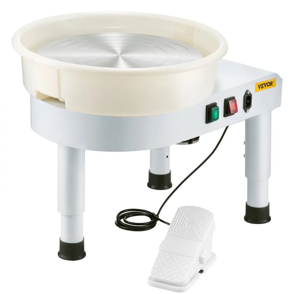 VEVOR Pottery Wheel, 14 in Ceramic Wheel Forming Machine, 60-300 RPM Adjustable Speed with Foot Pedal Control, Detachable Basin, Adjustable Lift Leg, Complete Accessories for Home Pottery, DIY, White