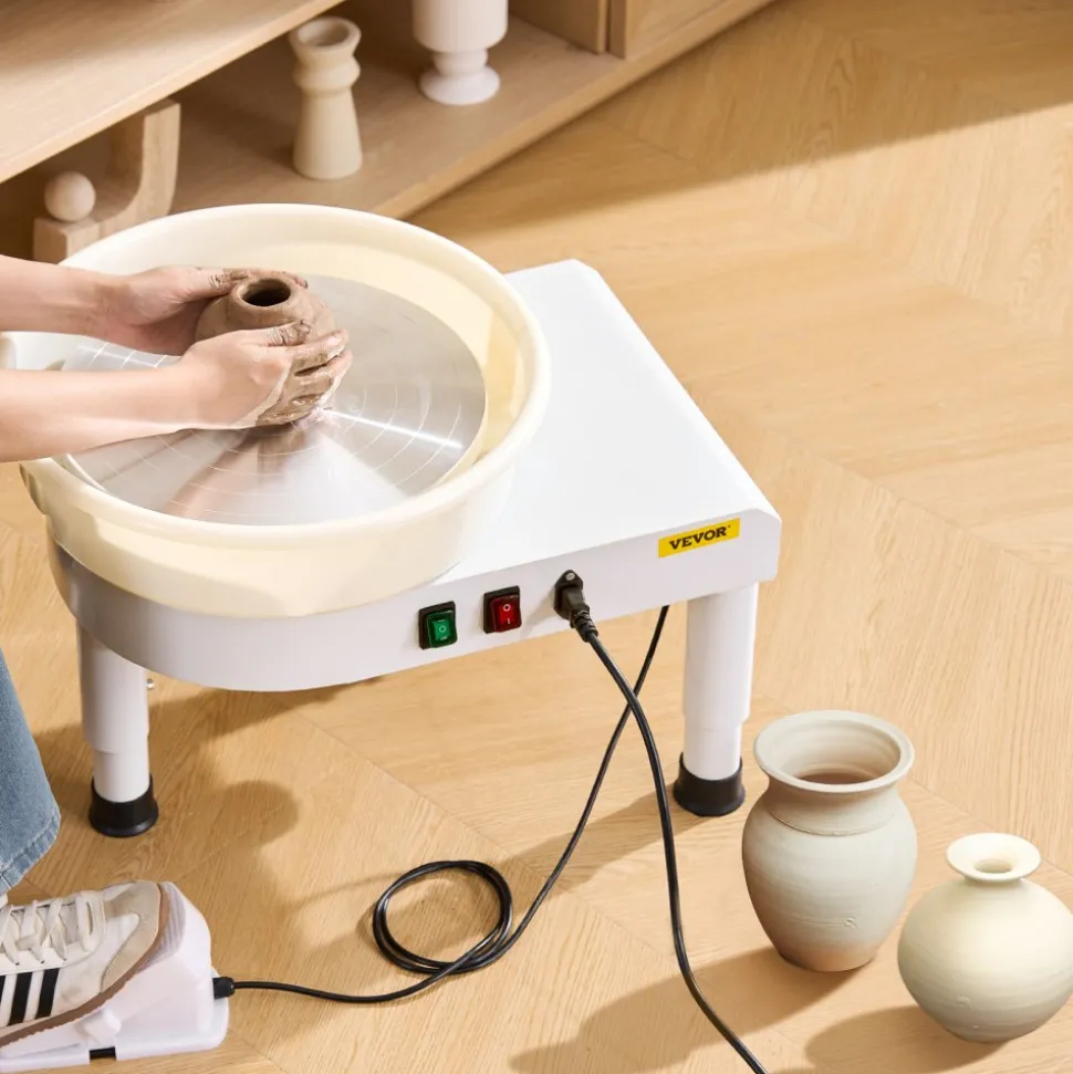 VEVOR Pottery Wheel, 14 in Ceramic Wheel Forming Machine, 60-300 RPM Adjustable Speed with Foot Pedal Control, Detachable Basin, Adjustable Lift Leg, Complete Accessories for Home Pottery, DIY, White