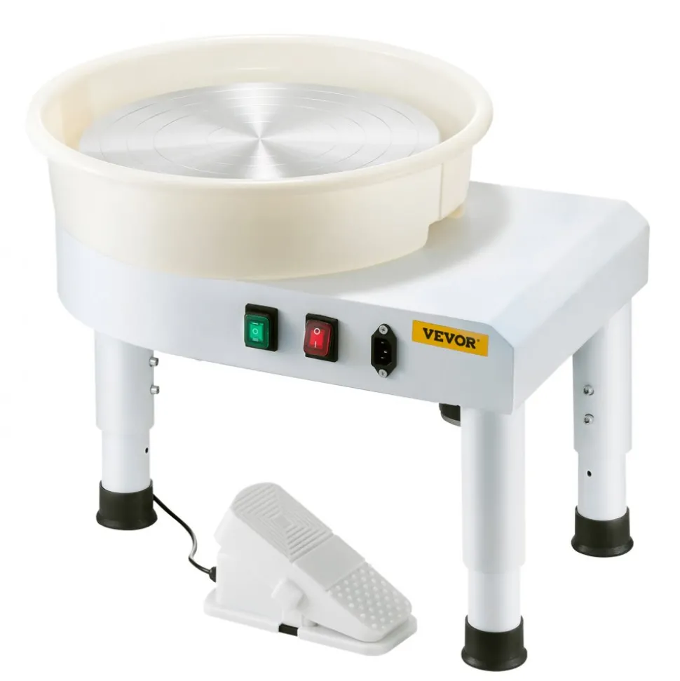VEVOR Pottery Wheel, 14 in Ceramic Wheel Forming Machine, 60-300 RPM Adjustable Speed with Foot Pedal Control, Detachable Basin, Adjustable Lift Leg, Complete Accessories for Home Pottery, DIY, White