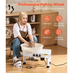 VEVOR Pottery Wheel, 14 in Ceramic Wheel Forming Machine, 60-300 RPM Adjustable Speed with Foot Pedal Control, Detachable Basin, Adjustable Lift Leg, Complete Accessories for Home Pottery, DIY, White