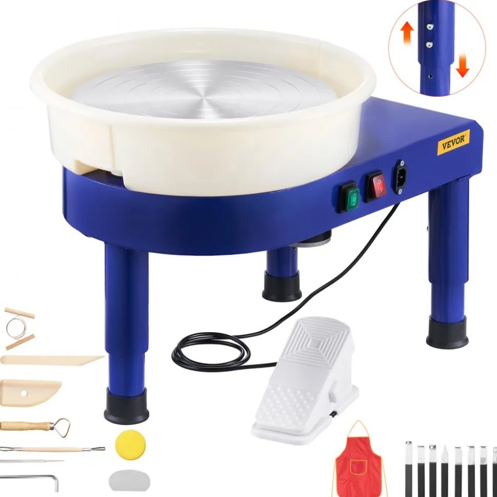 VEVOR Pottery Wheel, 14 in Ceramic Wheel Forming Machine, 60-300 RPM Adjustable Speed with Foot Pedal Control, Detachable Basin, Adjustable Lift Leg, Complete Accessories for Home Pottery, DIY, Blue