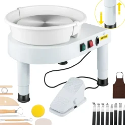VEVOR Pottery Wheel, 11in Ceramic Wheel Forming Machine, 0-300RPM Speed Manual Adjustable 0-7.8in Lift Leg, Foot Pedal Detachable Basin, Sculpting Tool Accessory Kit for Work Art Craft DIY