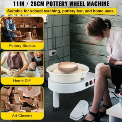 VEVOR Pottery Wheel, 11in Ceramic Wheel Forming Machine, 0-300RPM Speed Manual Adjustable 0-7.8in Lift Leg, Foot Pedal Detachable Basin, Sculpting Tool Accessory Kit for Work Art Craft DIY