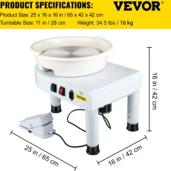 VEVOR Pottery Wheel, 11in Ceramic Wheel Forming Machine, 0-300RPM Speed Manual Adjustable 0-7.8in Lift Leg, Foot Pedal Detachable Basin, Sculpting Tool Accessory Kit for Work Art Craft DIY