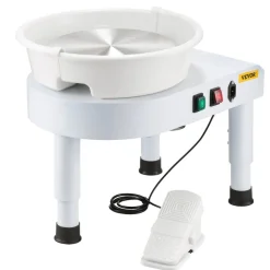 VEVOR Pottery Wheel, 11 in Ceramic Wheel Forming Machine, 60-300 RPM Speed Adjustable Foot Pedal, Adjustable Lift Leg, Detachable Basin, Complete Tool Accessory Kit for Work Art Craft DIY, White