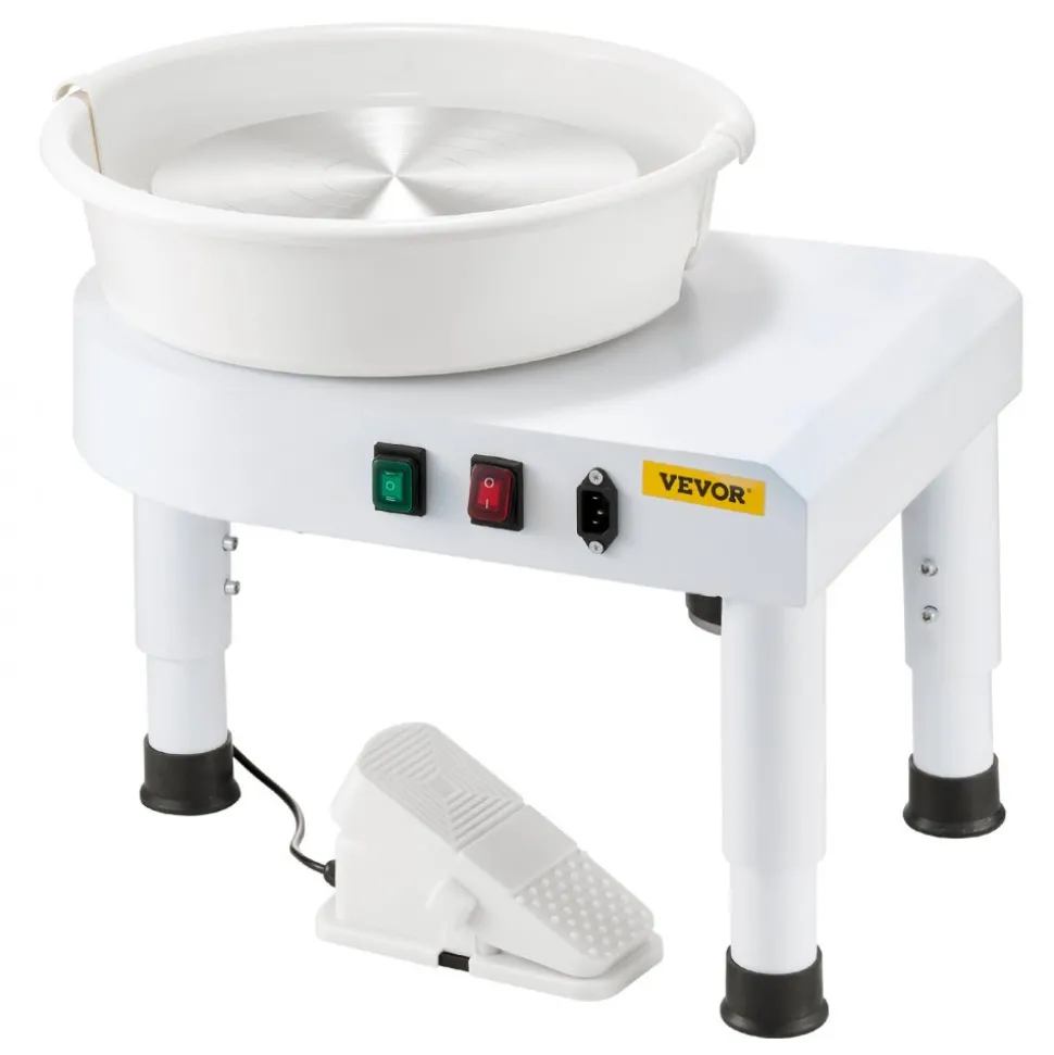 VEVOR Pottery Wheel, 11 in Ceramic Wheel Forming Machine, 60-300 RPM Speed Adjustable Foot Pedal, Adjustable Lift Leg, Detachable Basin, Complete Tool Accessory Kit for Work Art Craft DIY, White