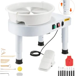 VEVOR Pottery Wheel, 11 in Ceramic Wheel Forming Machine, 60-300 RPM Adjustable Speed with Foot Pedal Control, Detachable Basin, Adjustable Lift Leg, Complete Accessories for Home Pottery, DIY, White