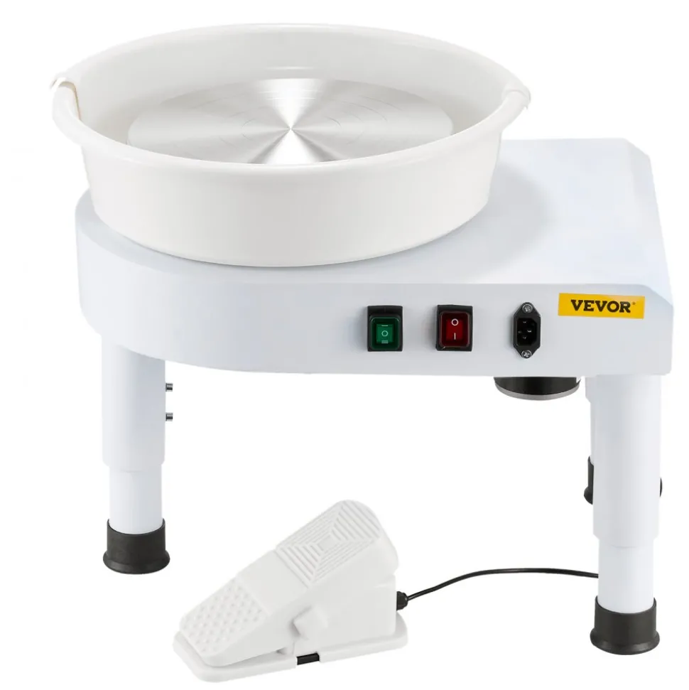 VEVOR Pottery Wheel, 11 in Ceramic Wheel Forming Machine, 60-300 RPM Adjustable Speed with Foot Pedal Control, Detachable Basin, Adjustable Lift Leg, Complete Accessories for Home Pottery, DIY, White