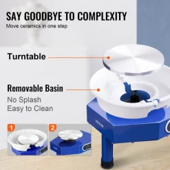 VEVOR Pottery Wheel, 10in Ceramic Wheel Forming Machine, Foot Pedal ABS Detachable Basin, 60-300RPM Adjustable Speed Manual LCD Panel, Sculpting Tool Apron Accessory Kit for Work Art Craft DIY