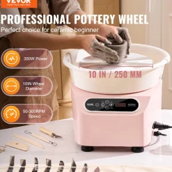 VEVOR Pottery Wheel, 10 inch Pottery Forming Machine, 350W Electric Wheel for Pottery with Foot Pedal and LCD Touch Screen, Direct Drive Ceramic Wheel with Shaping Tools for DIY Art Craft, Pink
