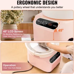 VEVOR Pottery Wheel, 10 inch Pottery Forming Machine, 350W Electric Wheel for Pottery with Foot Pedal and LCD Touch Screen, Direct Drive Ceramic Wheel with Shaping Tools for DIY Art Craft, Pink