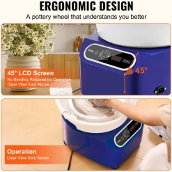 VEVOR Pottery Wheel, 11 inch Pottery Forming Machine, 350W Electric Wheel for Pottery with Foot Pedal and LCD Touch Screen, Direct Drive Ceramic Wheel with Shaping Tools for DIY Art Craft, Blue