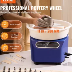 VEVOR Pottery Wheel, 11 inch Pottery Forming Machine, 450W Electric Wheel for Pottery with Foot Pedal and LCD Touch Screen, Direct Drive Ceramic Wheel with Shaping Tools for DIY Art Craft, Blue