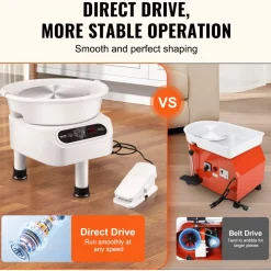 VEVOR Pottery Wheel, 11 inch Pottery Forming Machine, 450W Electric Wheel for Pottery with Foot Pedal and LCD Touch Screen, Direct Drive Ceramic Wheel with 3 Support Legs for DIY Art Craft, White
