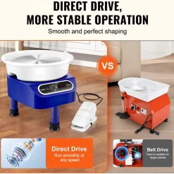 VEVOR Pottery Wheel, 10 inch Pottery Forming Machine, 350W Electric Wheel for Pottery with Foot Pedal and LCD Touch Screen, Direct Drive Ceramic Wheel with 3 Support Legs for DIY Art Craft, Blue