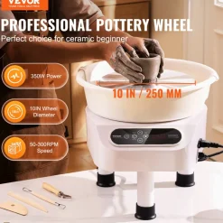 VEVOR Pottery Wheel, 10 inch Pottery Forming Machine, Direct Drive Ceramic Wheel with 3 Support Legs for DIY Art Craft, 350W Electric Wheel for Pottery with Foot Pedal and LCD Touch Screen, White