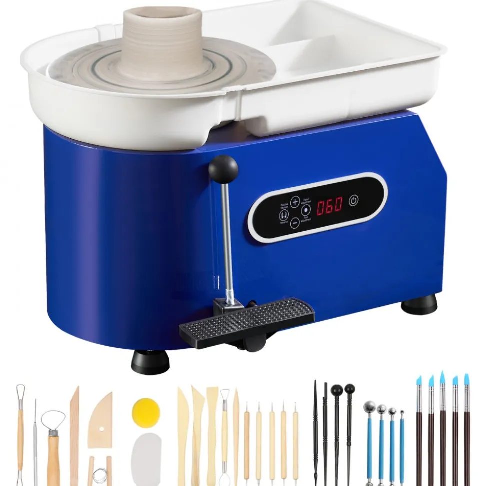 VEVOR Pottery Wheel, 450W, For Adults and Beginners, 11in Clay Wheel Machine, Adjustable 60-300RPM Speed Handle and Pedal, ABS Detachable Basin, Accessory Kit for Craft DIY, LCD Touch Screen, Blue