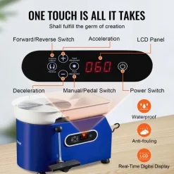 VEVOR Pottery Wheel, 450W, For Adults and Beginners, 11in Clay Wheel Machine, Adjustable 60-300RPM Speed Handle and Pedal, ABS Detachable Basin, Accessory Kit for Craft DIY, LCD Touch Screen, Blue