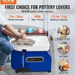 VEVOR Pottery Wheel, 450W, For Adults and Beginners, 11in Clay Wheel Machine, Adjustable 60-300RPM Speed Handle and Pedal, ABS Detachable Basin, Accessory Kit for Craft DIY, LCD Touch Screen, Blue