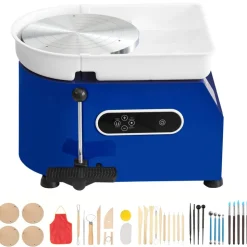 VEVOR Pottery Wheel, 450W, 11 in Clay Wheel Forming Machine, 60-300 RPM Adjustable Speed with Handle and Pedal Control, ABS Detachable Basin, Accessory Kit for Adults and Beginners Craft DIY, Blue