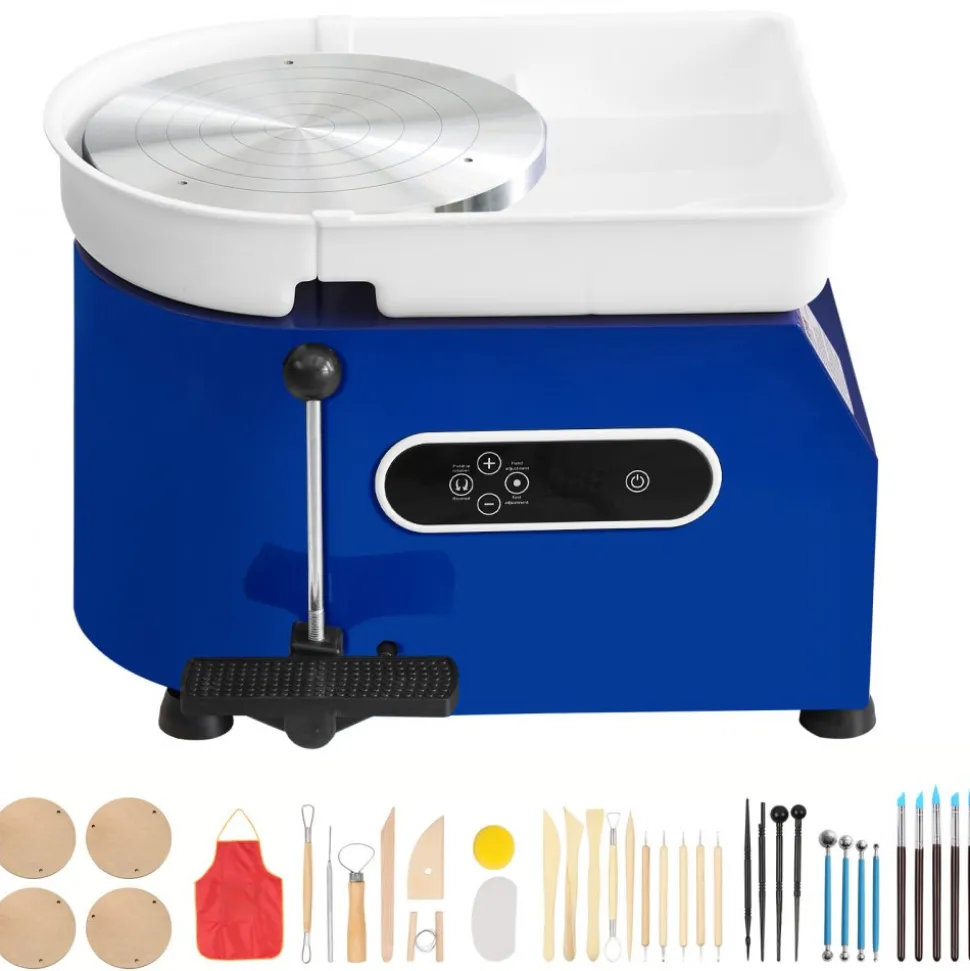 VEVOR Pottery Wheel, 450W, 11 in Clay Wheel Forming Machine, 60-300 RPM Adjustable Speed with Handle and Pedal Control, ABS Detachable Basin, Accessory Kit for Adults and Beginners Craft DIY, Blue
