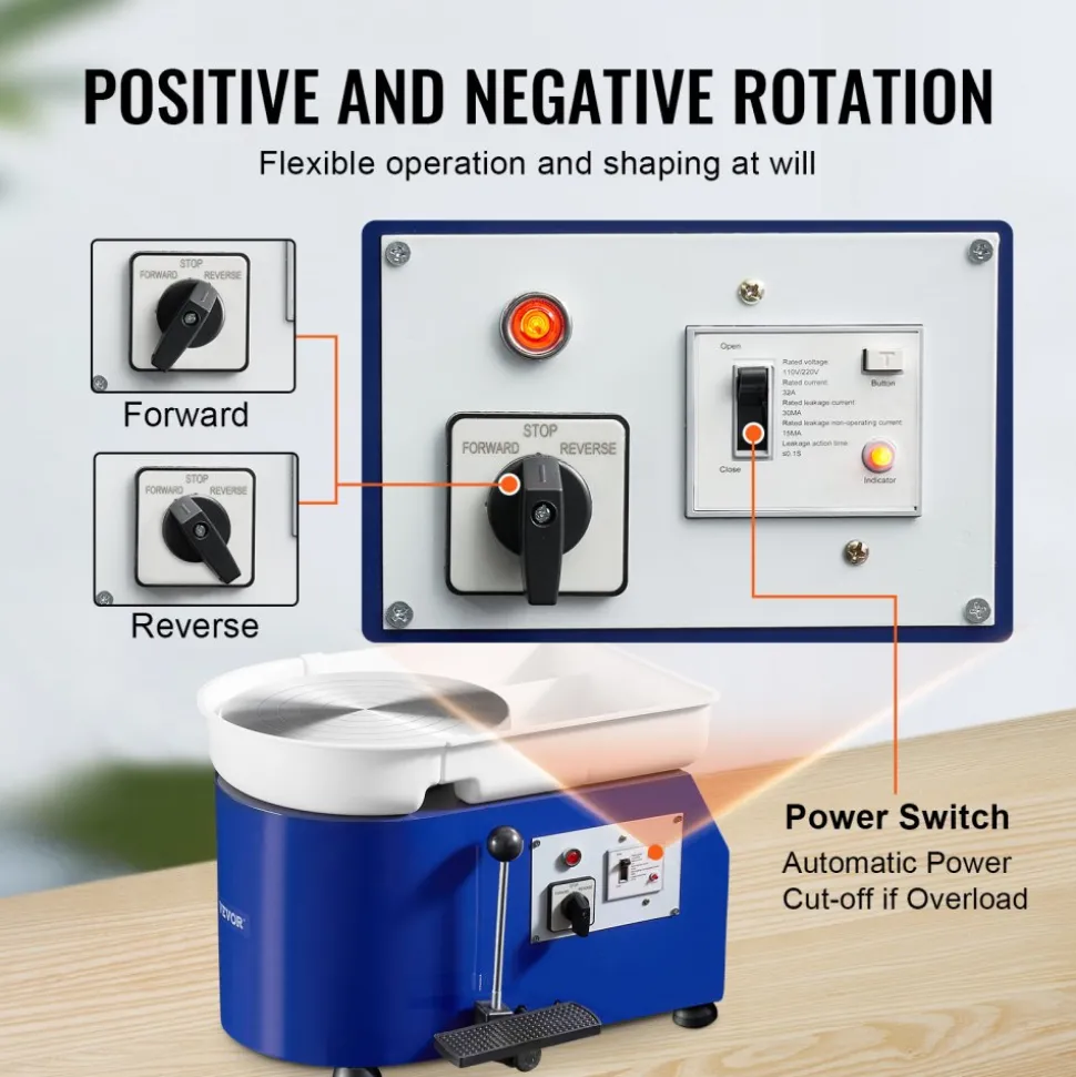 VEVOR Pottery Wheel, 350W, 11 in Clay Wheel Forming Machine, 60-300 RPM Adjustable Speed with Handle and Pedal Control, ABS Detachable Basin, Accessory Kit for Adults and Beginners Craft DIY, Blue