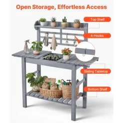 VEVOR Potting Bench Table, Outdoor Gardening Wooden Storage Cabinet with 39 x 19 in Wood Tabletop, Garden Planting Workstation with Large Storage Space for Patio, Backyard, Gray