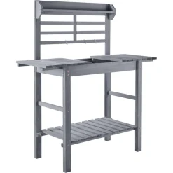 VEVOR Potting Bench Table, Outdoor Gardening Wooden Storage Cabinet with 39 x 19 in Wood Tabletop, Garden Planting Workstation with Large Storage Space for Patio, Backyard, Gray
