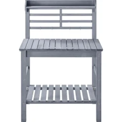 VEVOR Potting Bench Table, Outdoor Gardening Workstation with Sink, 37-55in Adjustable Wood Tabletop, Garden Work Station with Storage Shelves, Hooks for Patio, Backyard, Classic Grey