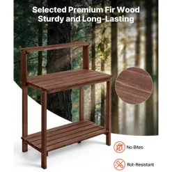 VEVOR Potting Bench Table, Outdoor Gardening Workstation with 36 x 20 in Wood Tabletop, Garden Planting Work Station with Storage Shelves, Hook for Outside Patio, Backyard, Brown