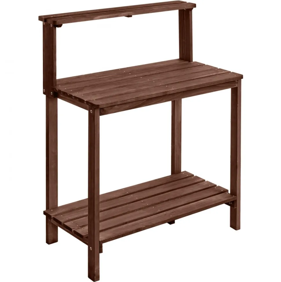 VEVOR Potting Bench Table, Outdoor Gardening Workstation with 36 x 20 in Wood Tabletop, Garden Planting Work Station with Storage Shelves, Hook for Outside Patio, Backyard, Brown