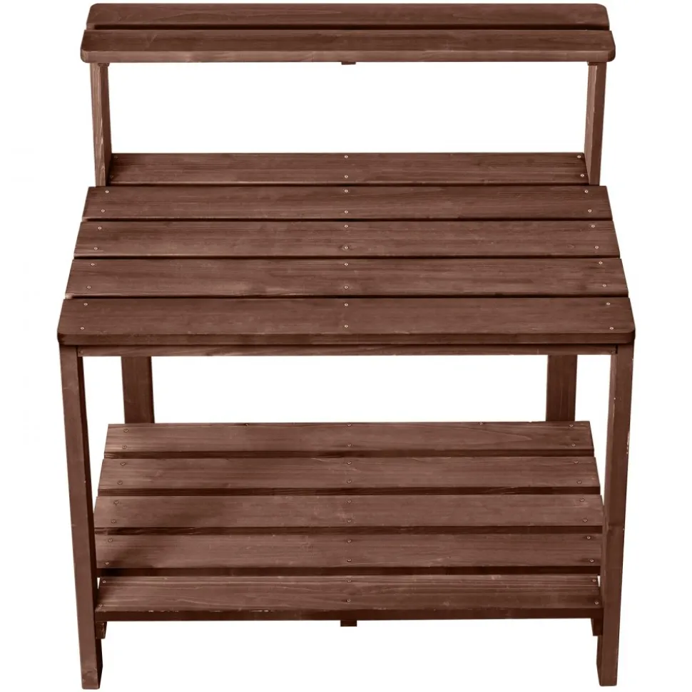VEVOR Potting Bench Table, Outdoor Gardening Workstation with 36 x 20 in Wood Tabletop, Garden Planting Work Station with Storage Shelves, Hook for Outside Patio, Backyard, Brown