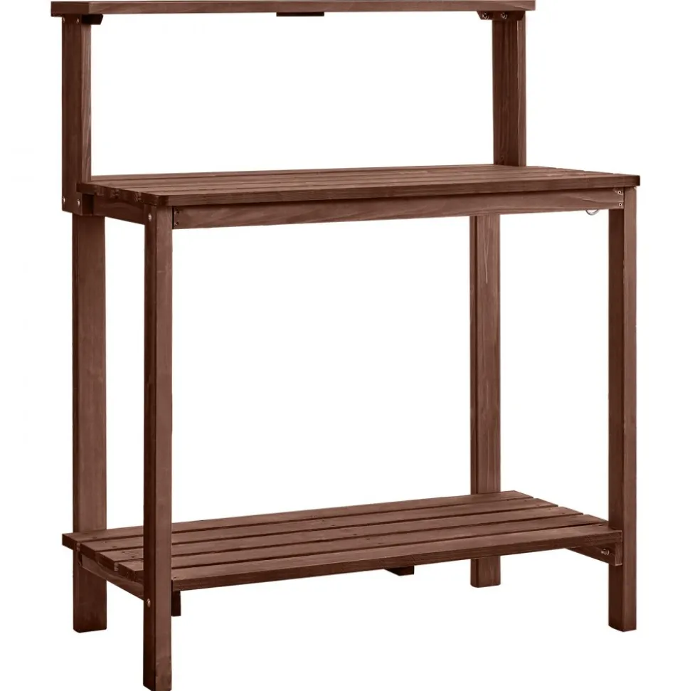 VEVOR Potting Bench Table, Outdoor Gardening Workstation with 36 x 20 in Wood Tabletop, Garden Planting Work Station with Storage Shelves, Hook for Outside Patio, Backyard, Brown