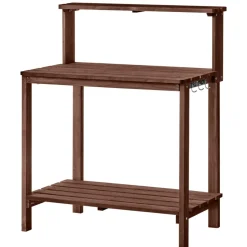 VEVOR Potting Bench Table, Outdoor Gardening Workstation with 36 x 20 in Wood Tabletop, Garden Planting Work Station with Storage Shelves, Hook for Outside Patio, Backyard, Brown