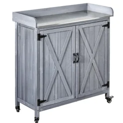 VEVOR Potting Bench Table, Outdoor Gardening Wooden Workstation with Storage Cabinet, Storage Shelves, 43 x 18 in Wood Tabletop, Garden Planting Work Station for Patio, Backyard, Balcony, Gray