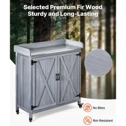 VEVOR Potting Bench Table, Outdoor Gardening Wooden Workstation with Storage Cabinet, Storage Shelves, 43 x 18 in Wood Tabletop, Garden Planting Work Station for Patio, Backyard, Balcony, Gray