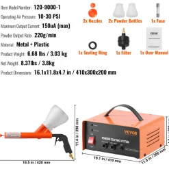 VEVOR Powder Coating System, 50KV Electrostatic Output Powder Coating Kit with Foot Switch, Spray Gun, Nozzles and Powder Cups, Powder Coating Equipment for Home DIY and Commercial Production