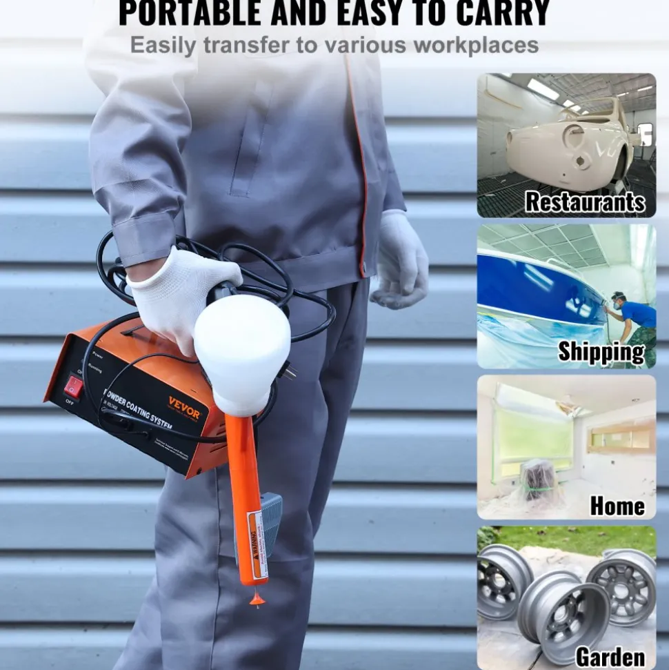 VEVOR Powder Coating System, 50KV Electrostatic Output Powder Coating Kit with Foot Switch, Spray Gun, Nozzles and Powder Cups, Powder Coating Equipment for Home DIY and Commercial Production