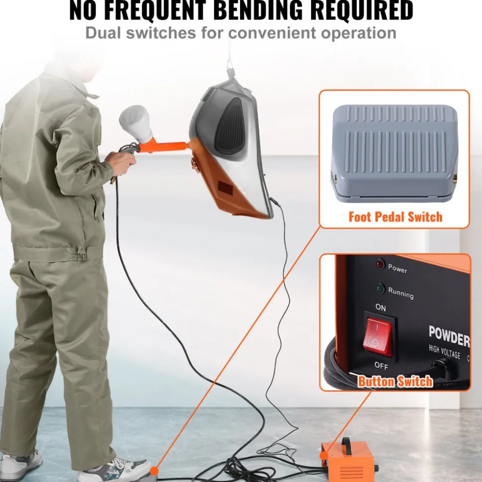 VEVOR Powder Coating System, 50KV Electrostatic Output Powder Coating Kit with Foot Switch, Spray Gun, Nozzles and Powder Cups, Powder Coating Equipment for Home DIY and Commercial Production