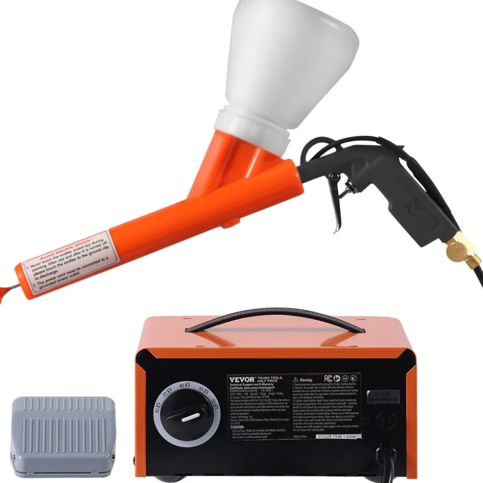 VEVOR Powder Coating System, 50KV Electrostatic Output Powder Coating Kit with Foot Switch, Spray Gun, Nozzles and Powder Cups, Powder Coating Equipment for Home DIY and Commercial Production